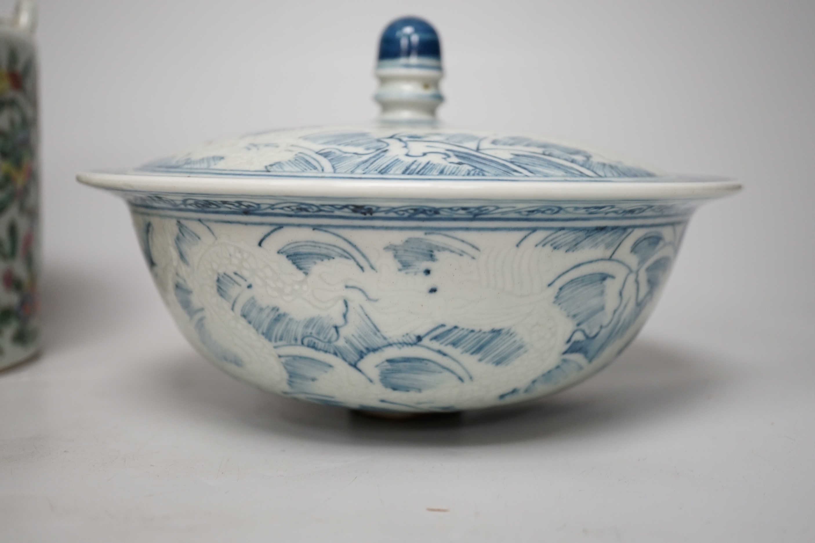 Assorted Chinese and Japanese ceramics including a Kutani jar and cover and a floral teapot, the largest 15cm high